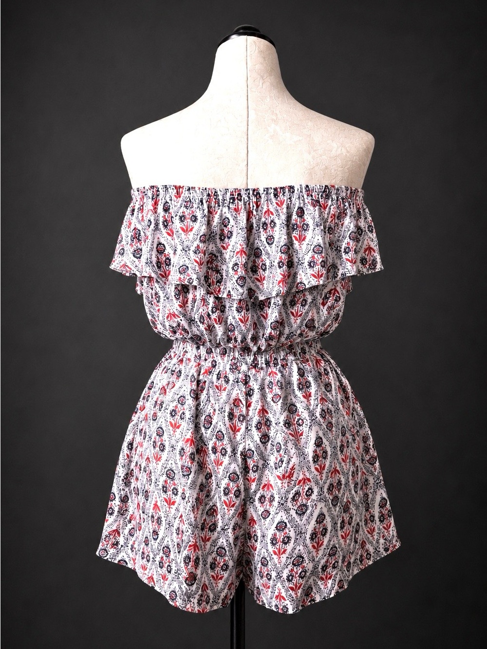 Strapless Floral Print Ruffle Romper - Picture 2 of 5